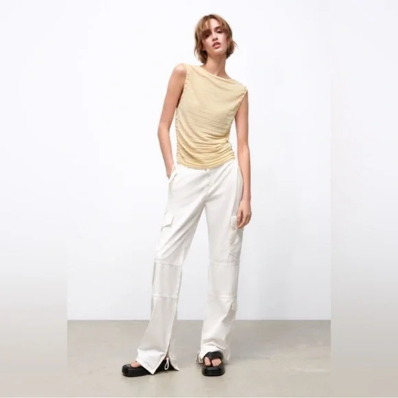 Zara Cream Ruched Sleeveless Tank Top - Picture 4 of 7